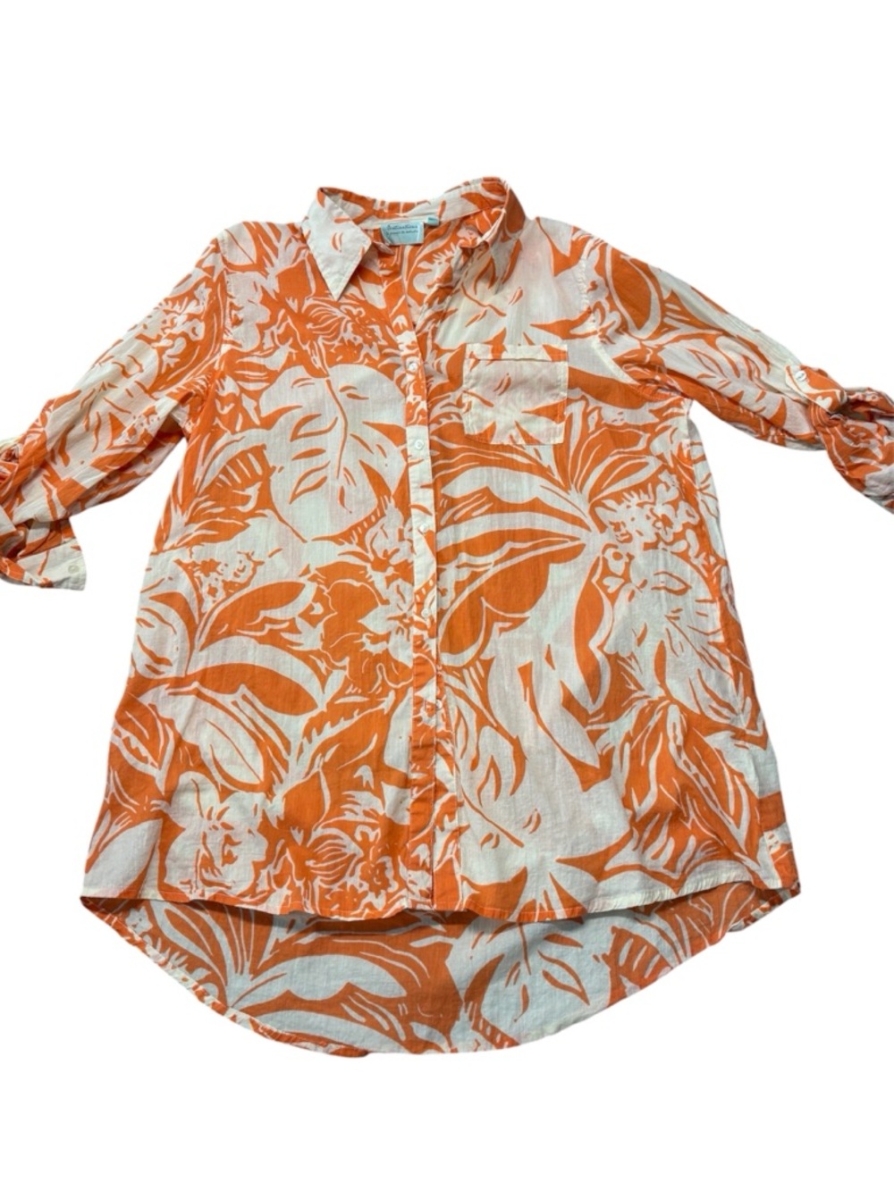 Free Destinations Tropical Floral Tunic Shirt Orange White Size L EUC